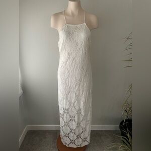 Solitaire Swim Lace Maxi Dress Tie Up Floor Length White Boho Size Small